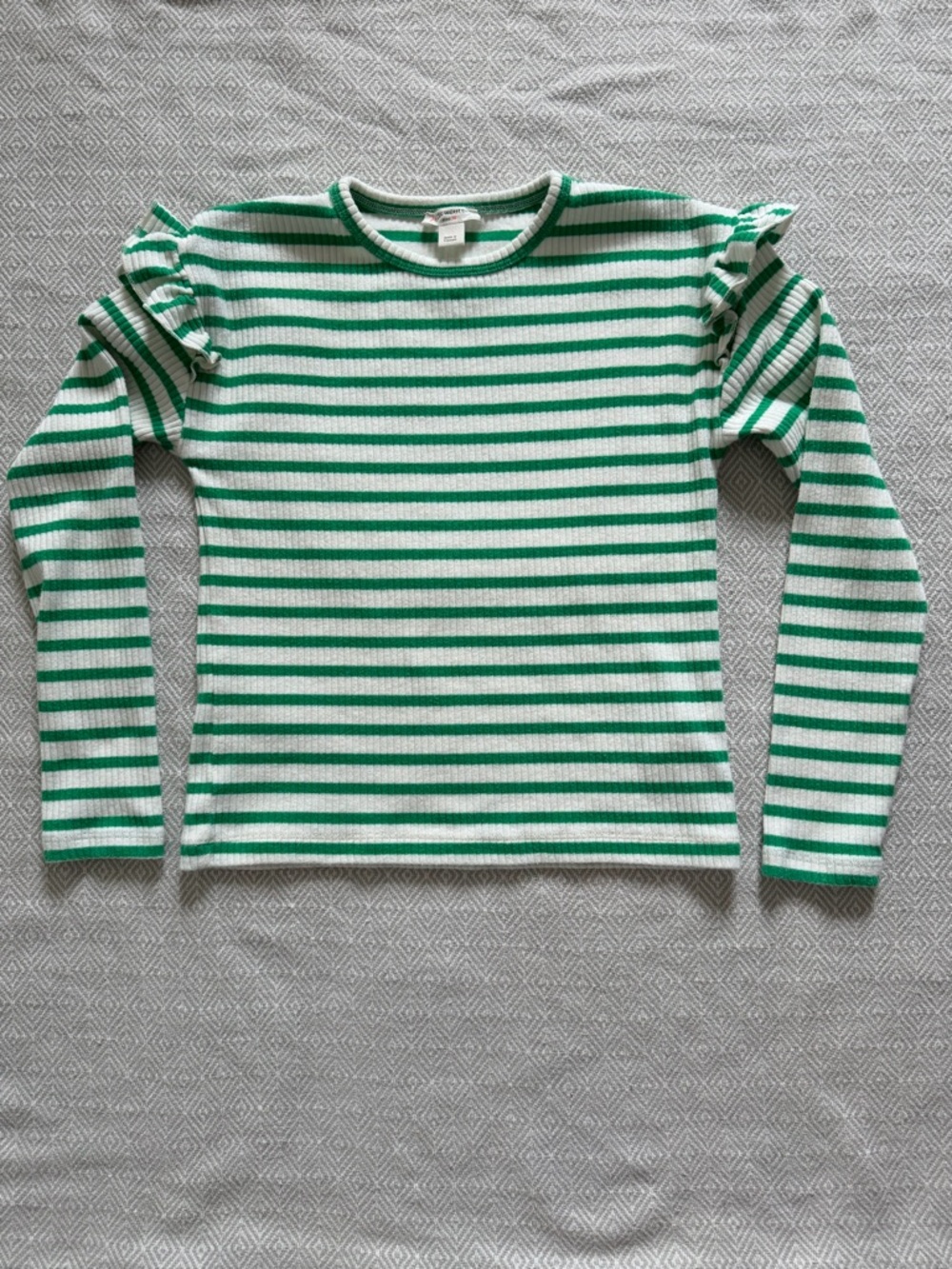 J.Crew Crewcuts ribbed long sleeve ruffle shoulders Size Medium green & white